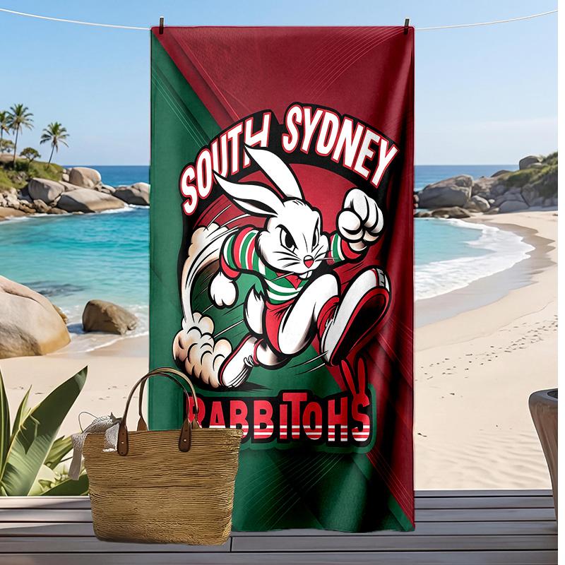 South Sydney Rabbitohs Print Beach Towel Soft Portable Quick?dry Towel For Pool Summer Vacation Outdoor Sport