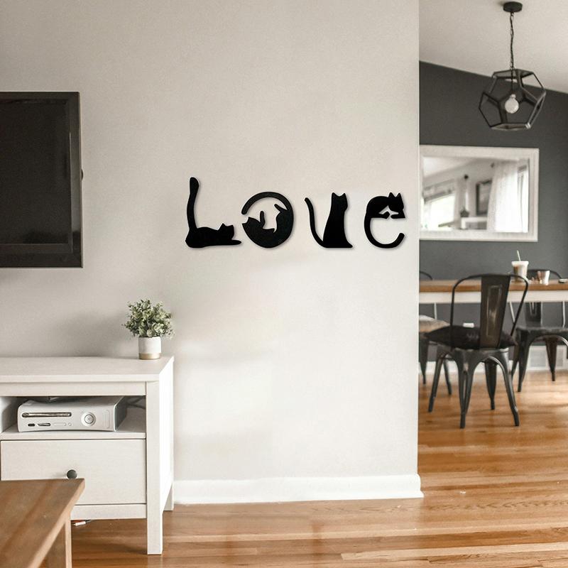 

Black Cat Wall Decor, Love Themed Cat Wall Art For Living Room, Bedroom, Kitchen, Wooden Cat Home Decorations For Cat Lovers