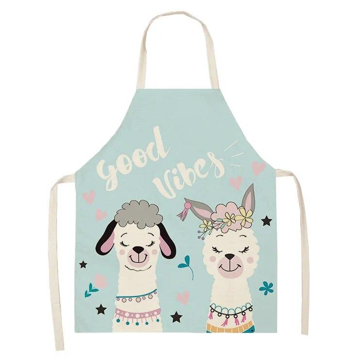Avental de algodão e linho da série Cute Alpaca Avental de cozinha Babador para cozinhar e assar em casa Ferramenta de limpeza e antiincrustante