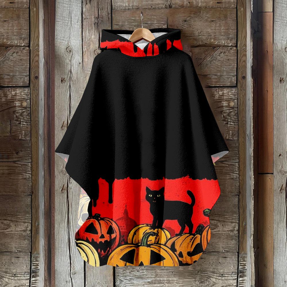 Digital Print Women's Hooded Cloak for Halloween and Christmas