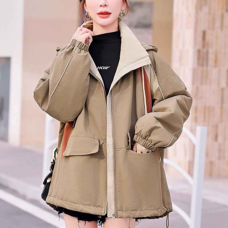 

2024 Women s Plus Size Color Block Winter Parka: Fleece-Lined, Thick Cotton-Padded Jacket for Workwear XL (recommended 130-150 kg) хакі