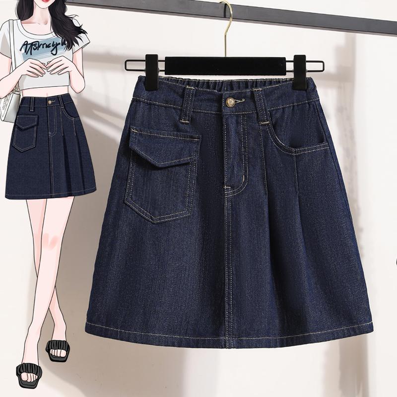 

DIMANAF 2026 Summer Plus Size Women Skirts Elastic Waist Oversize Casual Lady Skirts Mini Short Denim Cotton Solid Blue Shorts 5XL синій
