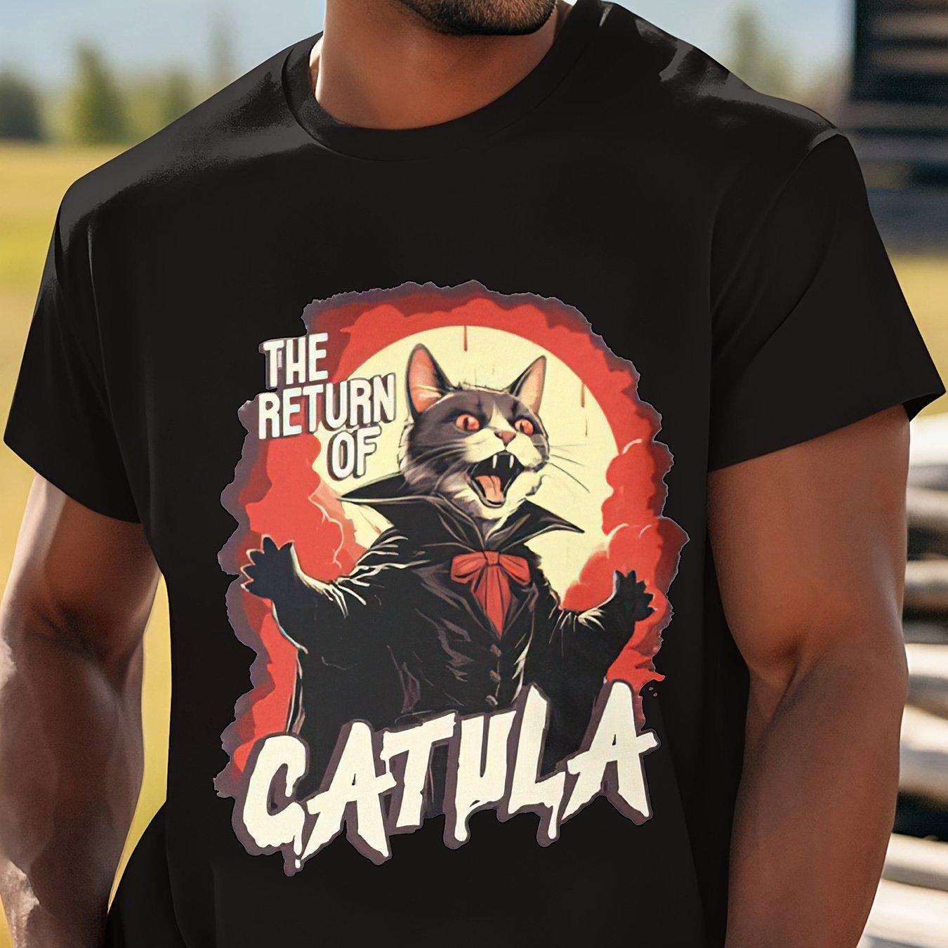

Men s Fun Cat Pull Back Vampire Cat Pull Dracula T-shirt Casual Black with Red Gothic Letters and Vampire Bat 5XL різнокольоровий