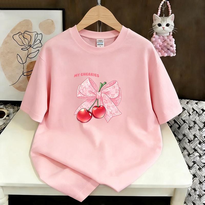 Women s Casual T-Shirt Cute Bow Print Loose Short Sleeve Tee Summer Fashion Tops New Sweet Clothes S