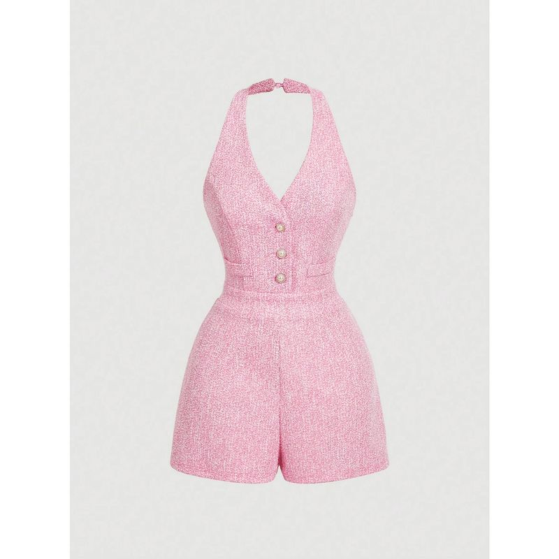 

European and American Cross-Border Women s Fashion V-Neck Sleeveless Stylish Halter Neck Summer Jumpsuit Slim Fit Elegant Jumpsuit Pink 2XL