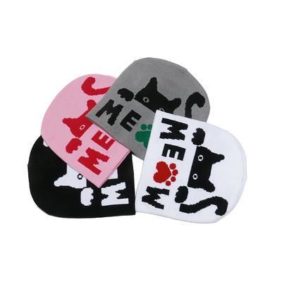 Autumn and Winter Pullover Hat Letter Cat Jacquard Knitted Hat Student Cute Cold Hat Winter Hat Woman