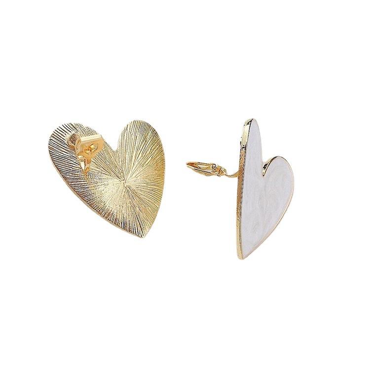 Fashionable Ear Clips Green White Enamel Large Heart Shaped Ear Clip Earrings New Ear Accessories