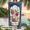 Floral Birds Artwork 1 Theme Quick Dry Beach Towel Custom Name Text Print Large Sand Resistant Towel Beach Vacation