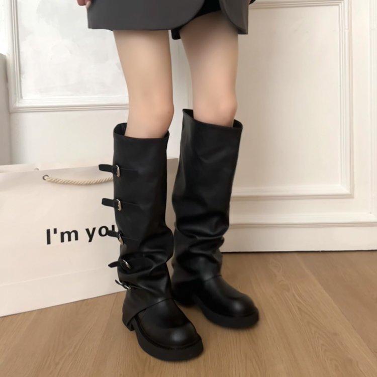 Punk Wasteland~ Tall Knight Boots Long Boots 2025 Autumn and Winter New Retro Pile Boots Fleece Pants Tube Boots Women