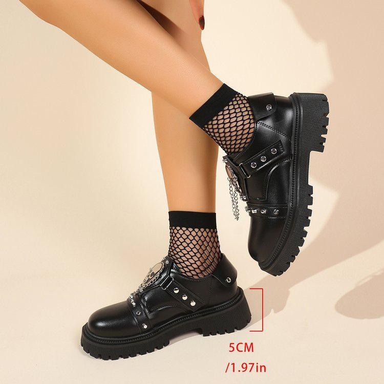 2026 Frühling Nieten Totenkopf Dunkle Kette Übergröße Lederschuhe