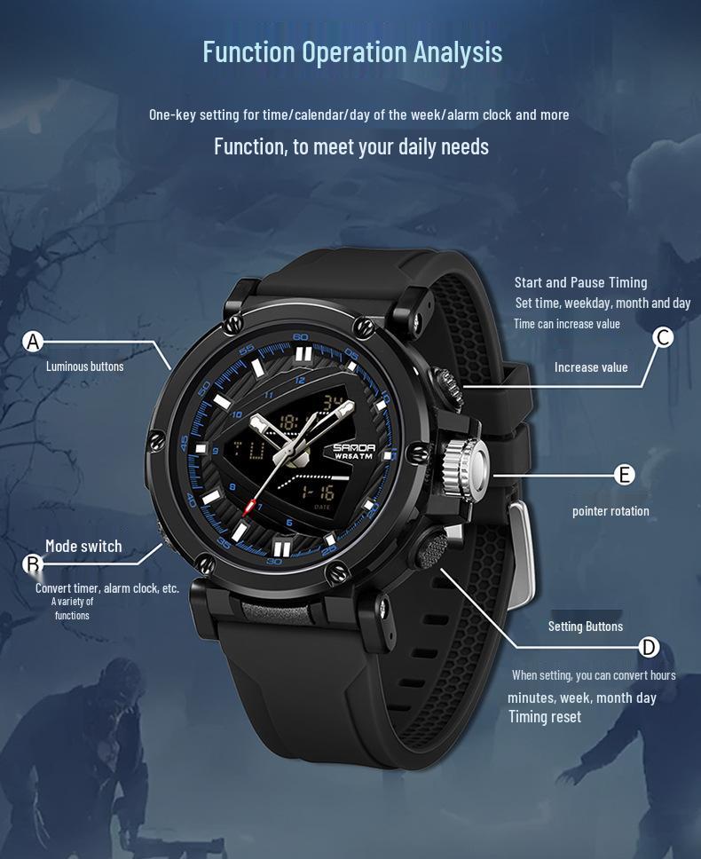 Sanda Teen Multifunction Electronic Sports Watch with Luminous Display and Snooze Alarm – Stylish and Functional for Students.