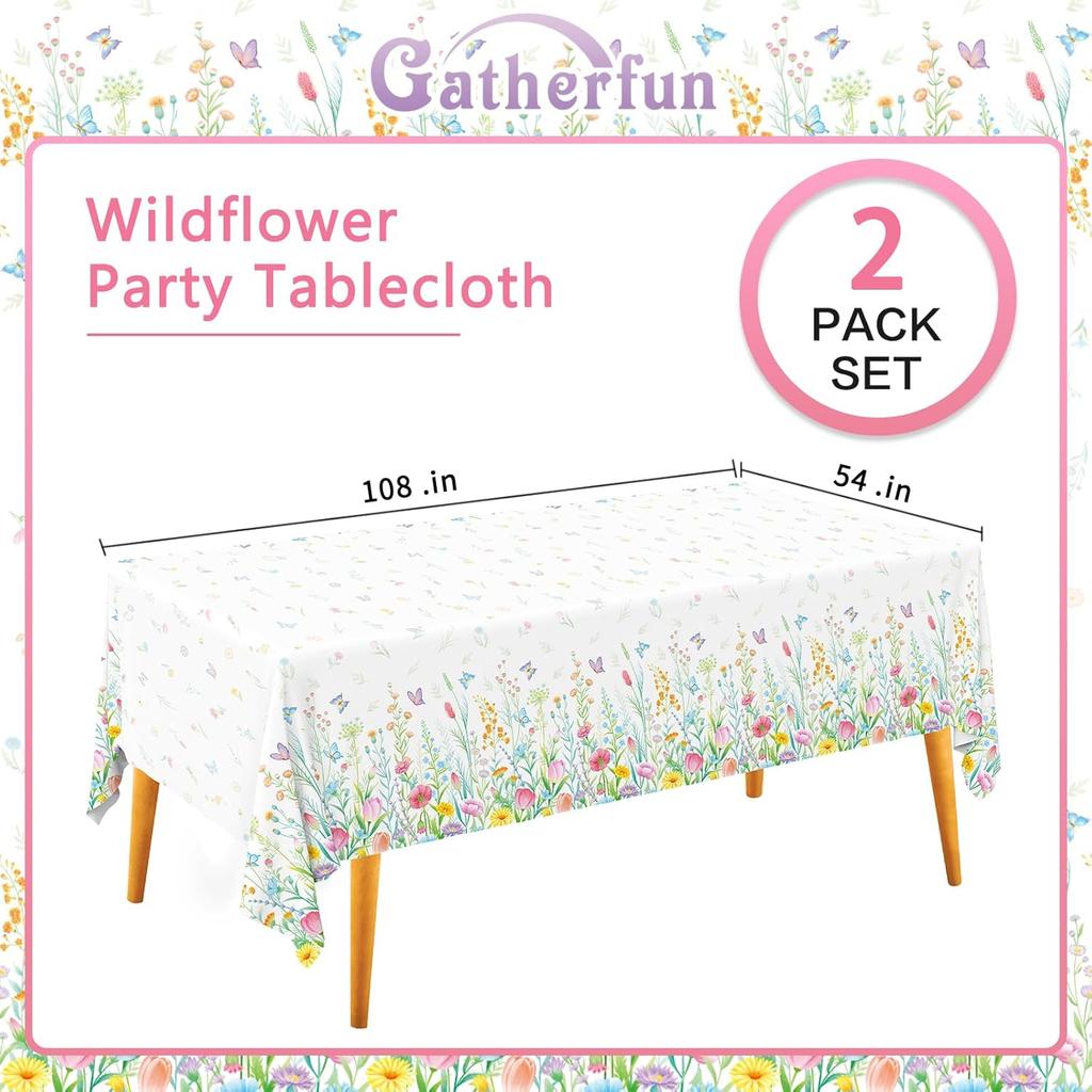 Gatherfun Wildflower Party Decorations Set: Flower Birthday Decorations, Includes 2-Pack Wildflower-Themed Tablecloths for Wildflower Baby Shower