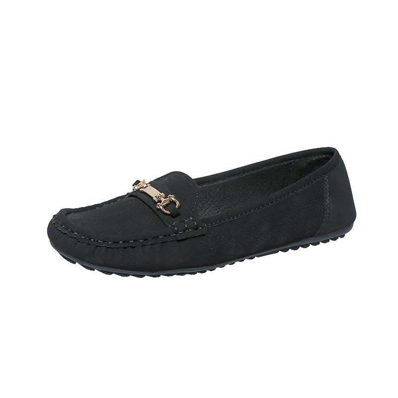 Fashion metal buckle autumn new solid color breathable light mouth round head large size women's single shoes