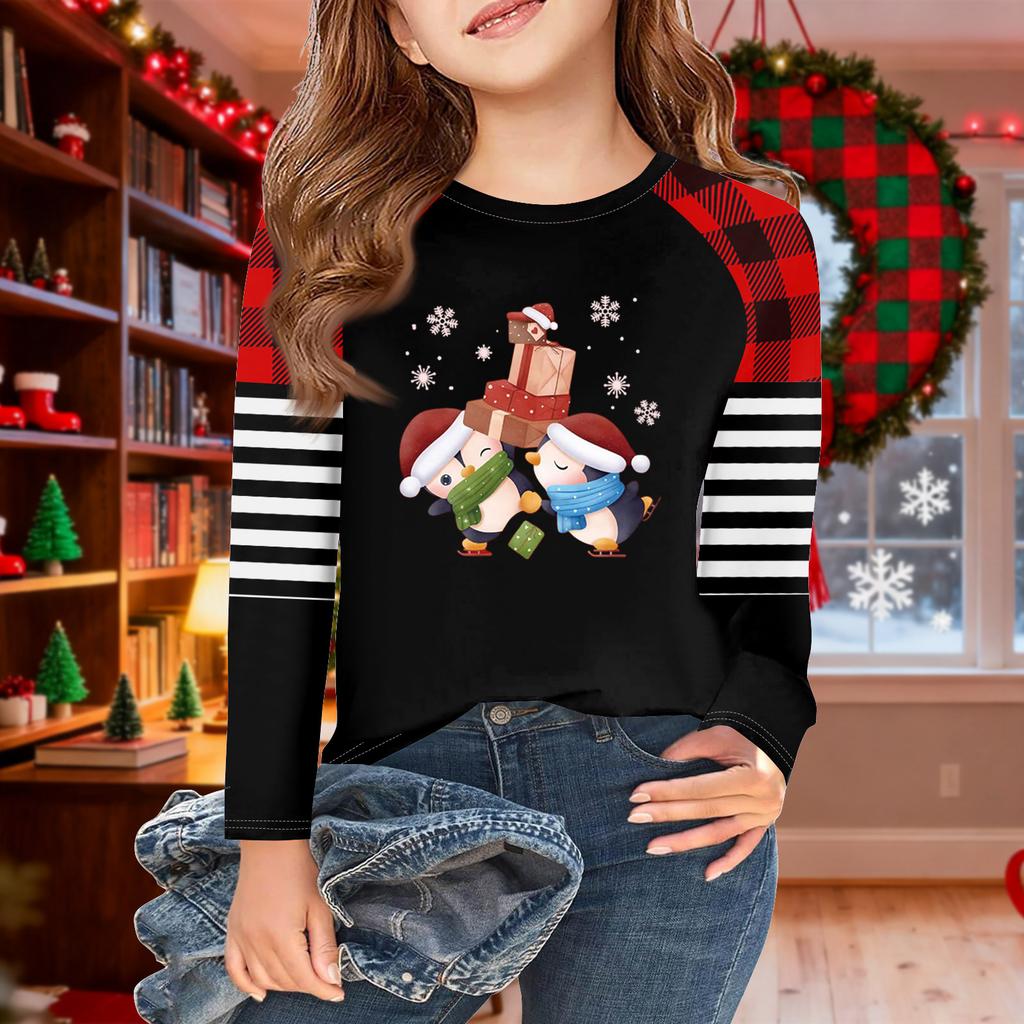 Girls Long Sleeve Christmas Day T Shirts Kids Fall Tops Crewneck Basic Tees 5-14Y