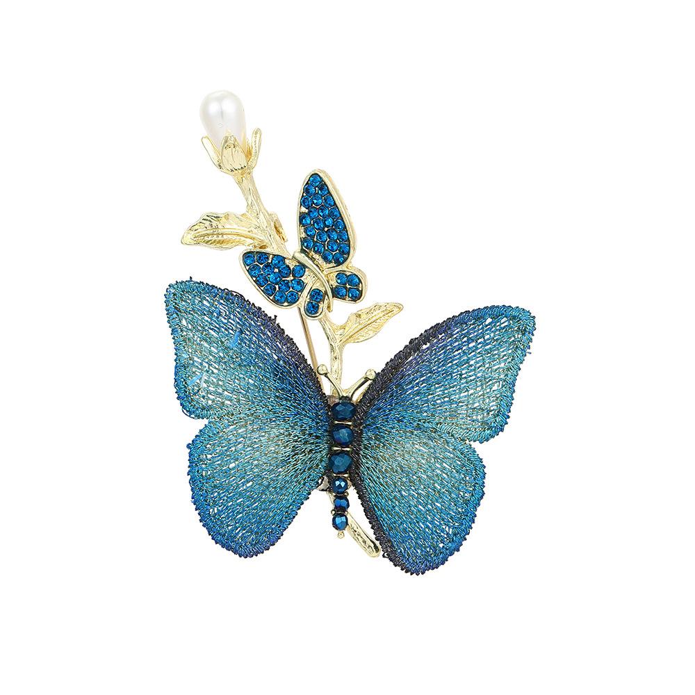 Elegant Purple And Blue Butterfly Pearl Brooch For Women, National Tide, Ancient Style, Light Luxury, High-End Sense, Fashion Temperament Pin