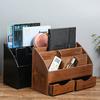 Juleduo Schreibtisch Buchständer, Bücherregal, Organizer, Kleinteileaufbewahrung, Schublade, Tischplattenaufbewahrung, Holz-Zubehörregal, Fernbedienungshalter (Braun)