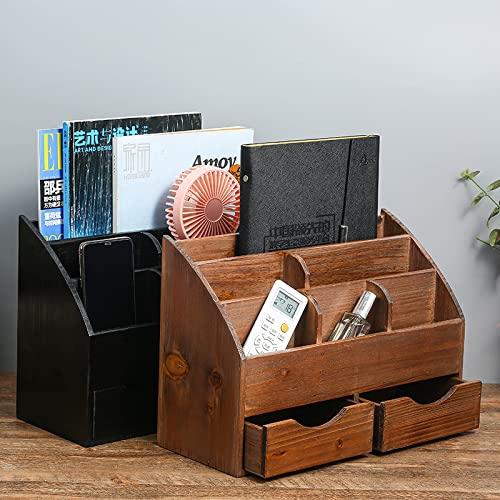 Juleduo Schreibtisch Buchständer, Bücherregal, Organizer, Kleinteileaufbewahrung, Schublade, Tischplattenaufbewahrung, Holz-Zubehörregal, Fernbedienungshalter (Braun)