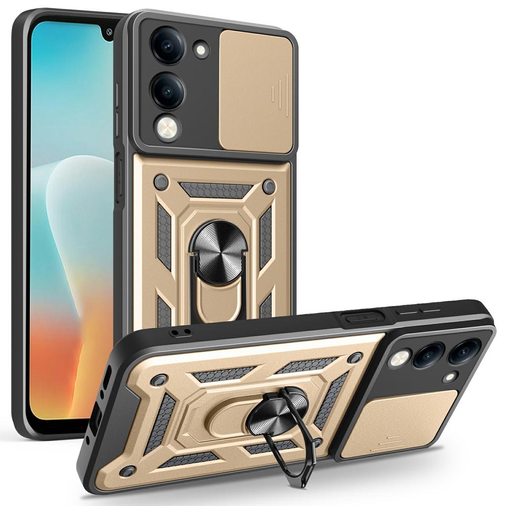 For vivo Y29s 5G/Y04 4G Case with Slide Camera Lid PC+TPU Kickstand Phone Cover