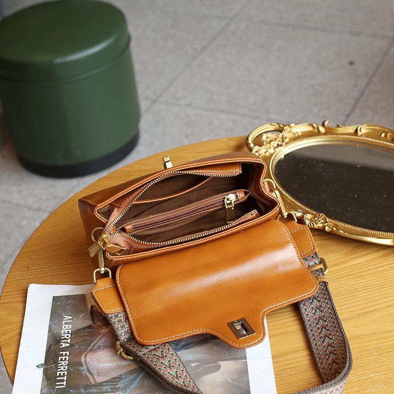 2025 Spring Fashion Genuine Leather Women's Crossbody Handbag with Versatile Design and Wide Shoulder Strap