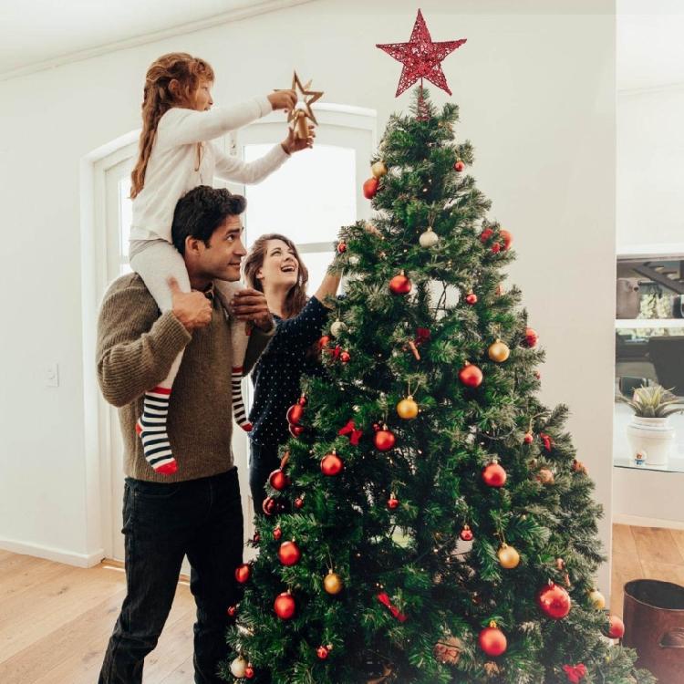 Glimmering Star Christmas Top Decoration 27cm Sparkling Hollowed Metal Star Tree Top For Christmas Tree Ornament