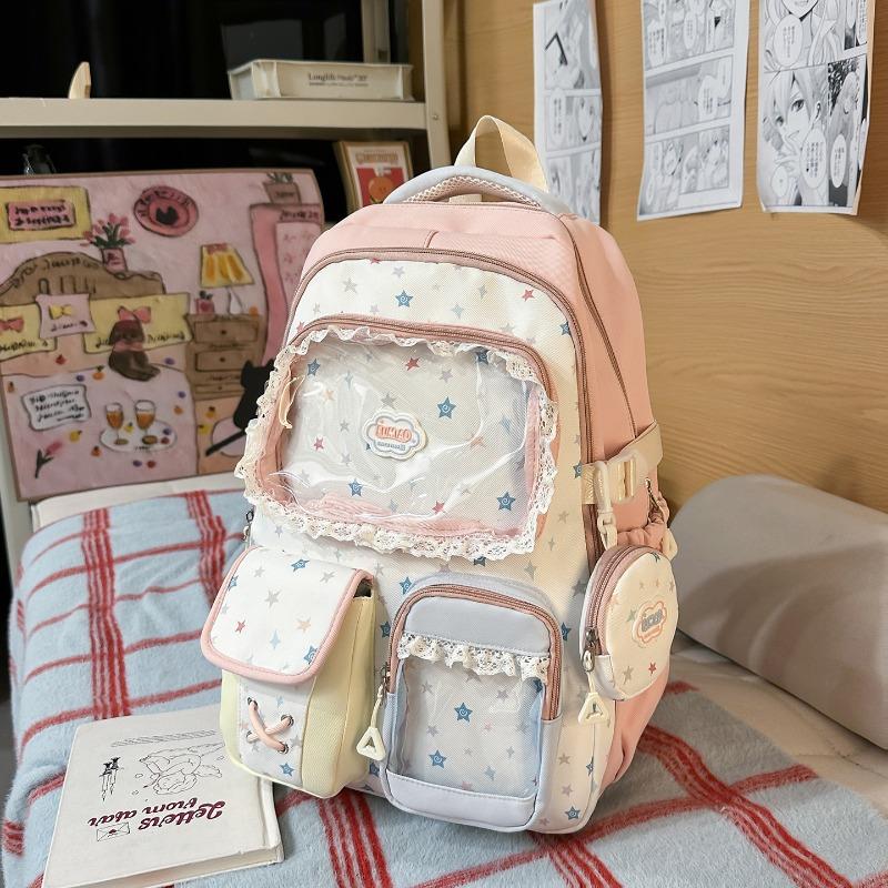 Spring new color contrasting two-piece backpack for primary and secondary school students, high-value dopamine make-up bag for high school students