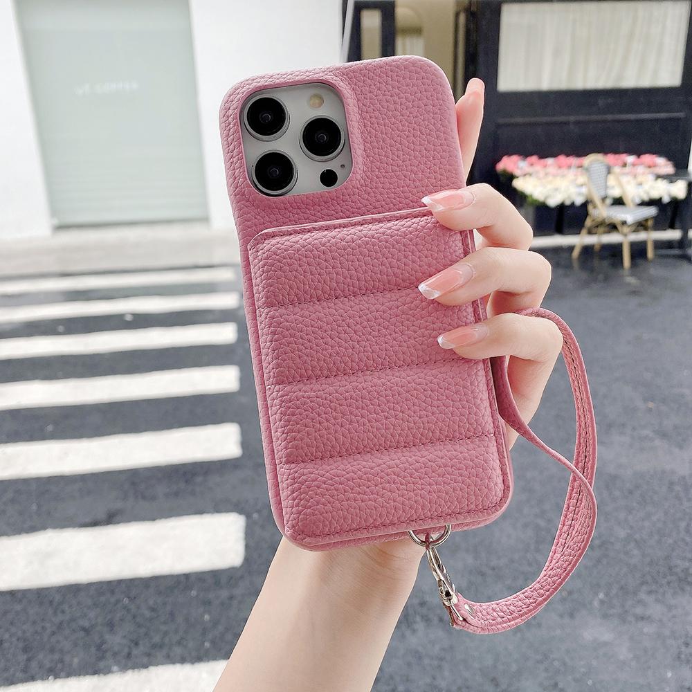 For iPhone 14 Pro Case Card Slots Kickstand PU Leather+PET Phone Cover with Wrist Strap