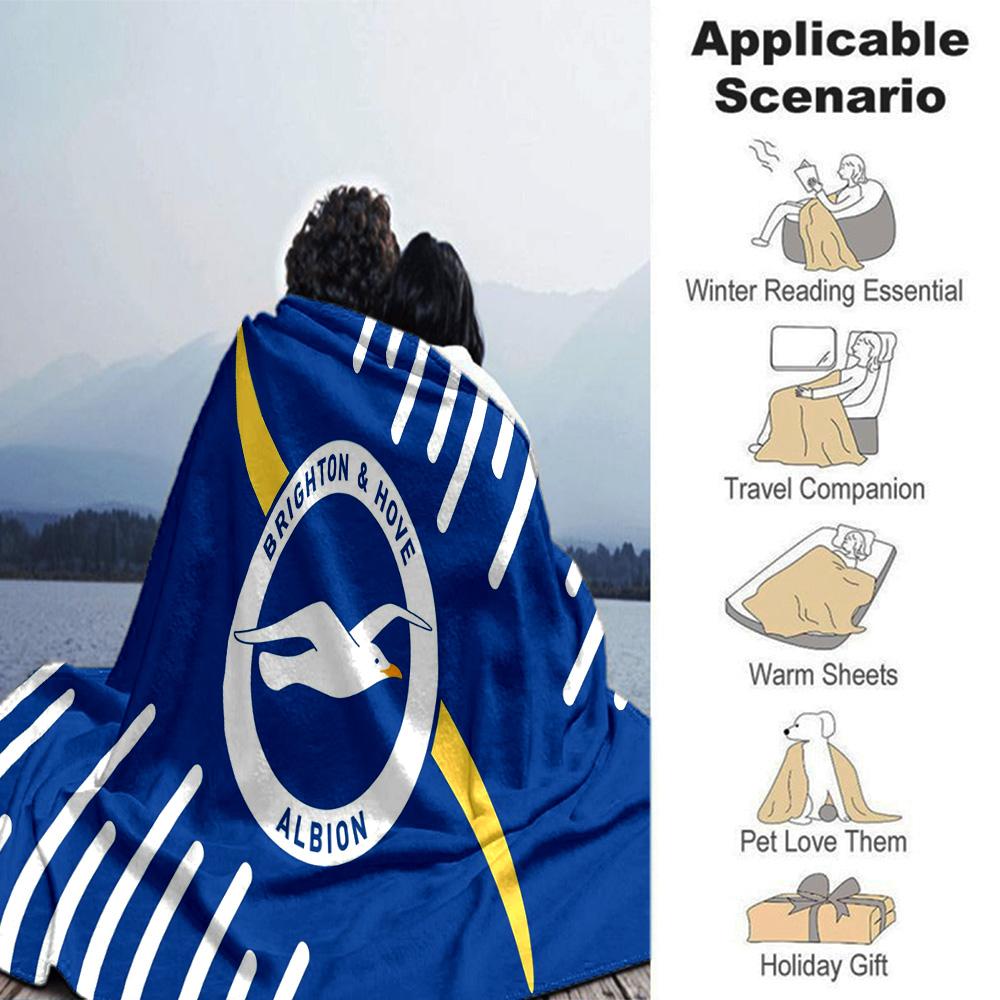 Brighton & Hove Albion Crest Flannel Blanket, Soft Polyester, Modern Design, All-Season for Camping, Travel, Gifts for holidays or birthdays