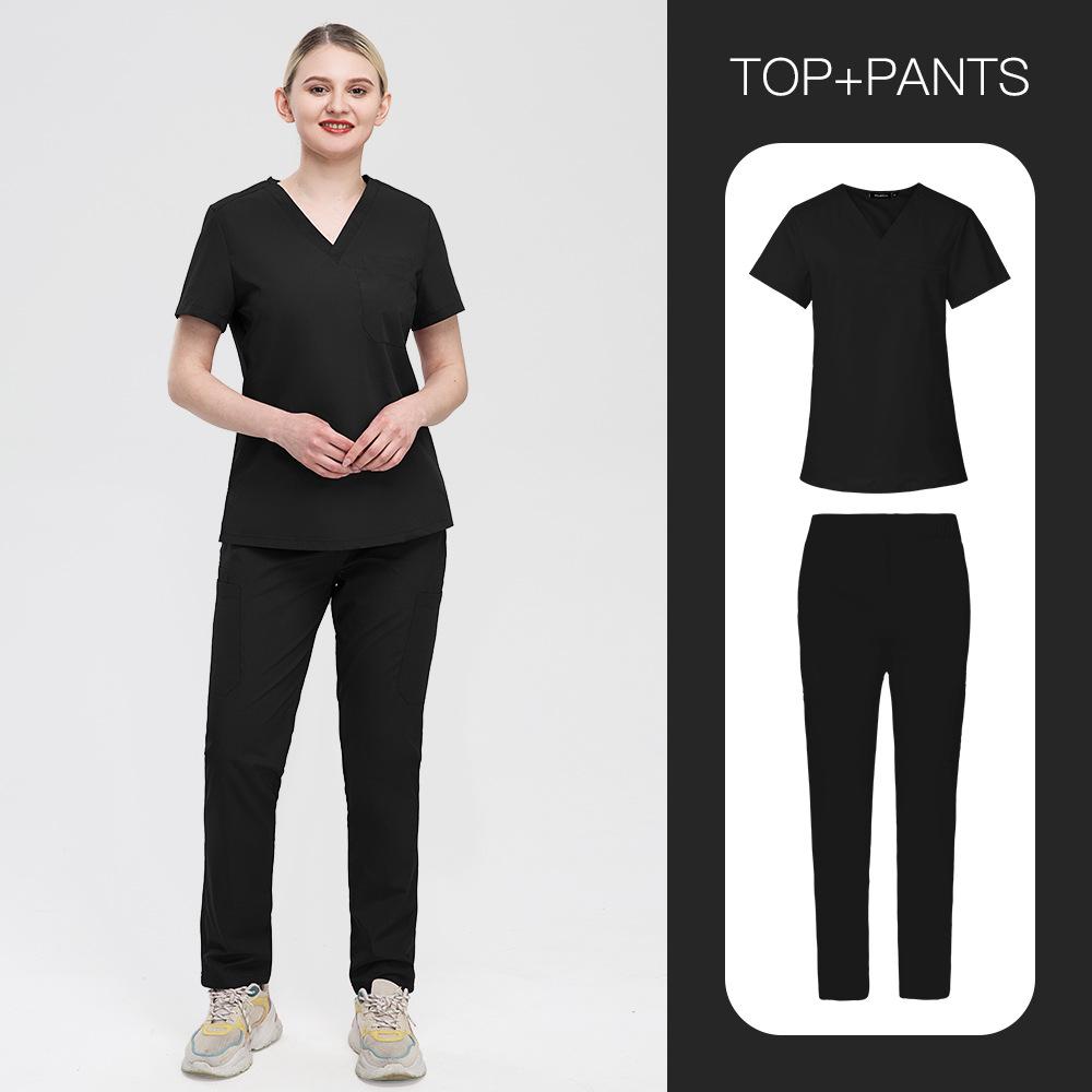 Large Size Men'S And Women'S Straight-Leg Pants Experimental Suit Solid Color V-Neck Short-Sleeved Fashionable And Simple Surgical Suit
