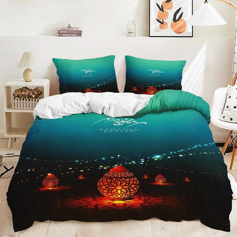 Stars And Moon Duvet Cover Twin King Muslim Ramadan Festival Bedding Set Microfiber Lamp Comforter Cover For Teen Adult Decor