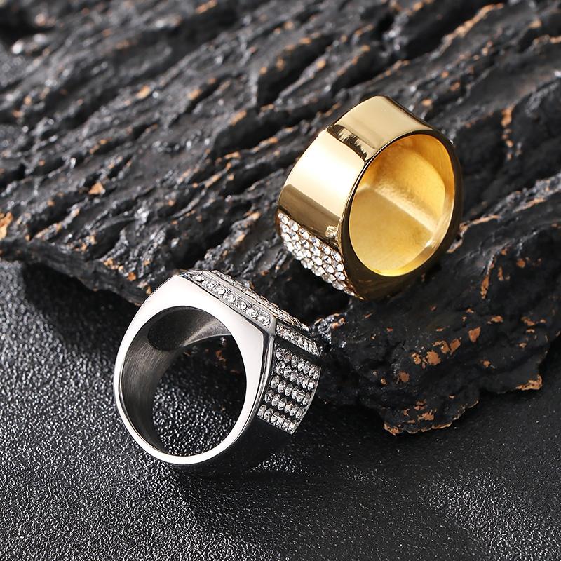 Full Zirconia King's Ring for Men Shiny Hip Hop Stainless Steel Jewelry Male Glamour Gift Square Large Rings Trendy Anillos