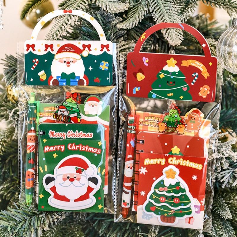 Christmas Stationery Set Kids Cartoon Gel Pen Bookmark Notebook Sticky Note Keychain Set School Supplies Student  Year Gift