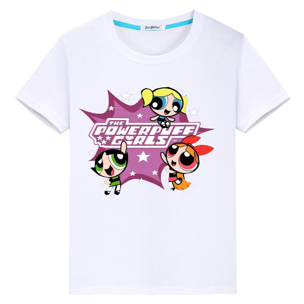 T Shirt for Kids Powerpuff Girls Print Tee 100%Cotton Anime Short Kawaii Tops Pride Tshirt Y2k Boy Girl Clothes