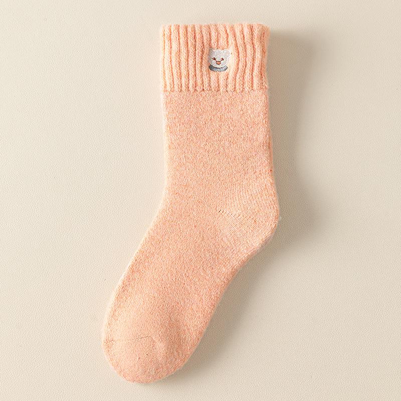 Embroidered Bear Socks Medium Tube Socks Season Warm Wool Socks Piled And Thickened Terry Cute Cartoon Stockings