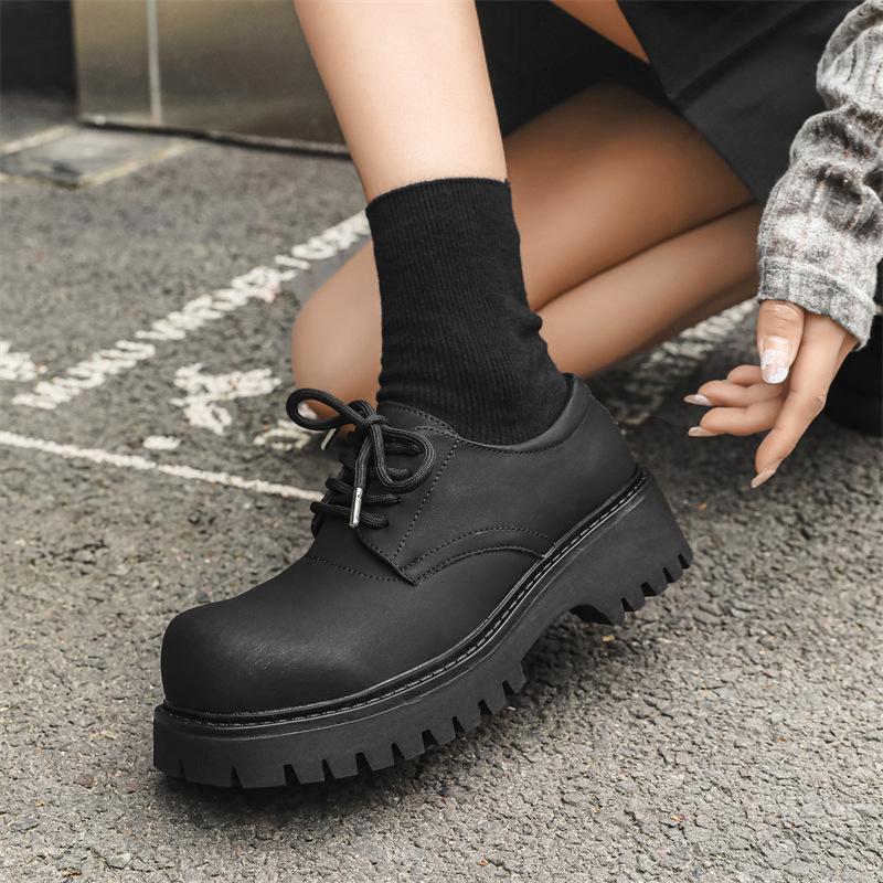 2024 Paris platform heightening derby shoes women's high-end British style leather shoes trendy black college style 1326-J