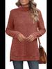 Women's High Collar Split Hem Solid Color Casual Stripe T-Shirt - Autumn/Winter 2023 Collection