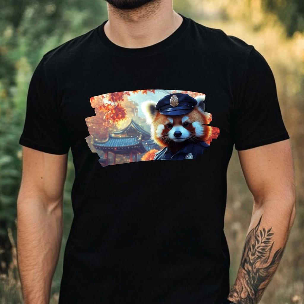 T-Shirt Herren Roter Panda als Polizist Motiv Baumwolle Größe XS bis 5XL