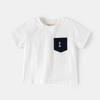 Boys' Pocket Short sleeve T-shirt Children's Half Sleeve round Neck Top Summer Thin Baby Boys' Cotton Stripe Children's Clothing