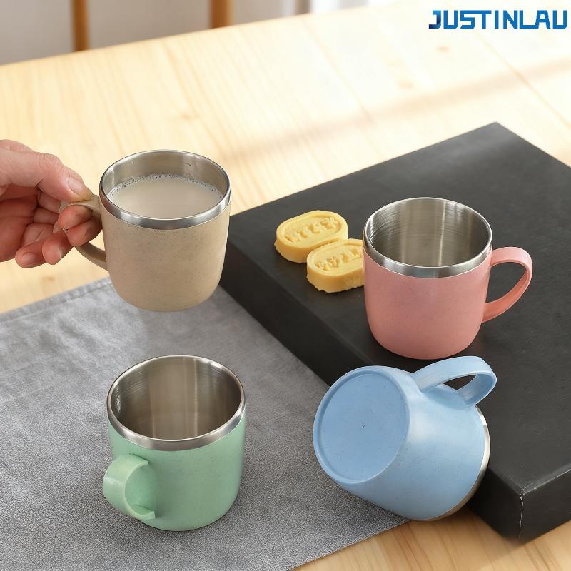 Double Layer Anti-scalding Stainless Steel Cups Plastic Handle Coffee Milk Mug Tea Drinks Water Cup for Home Office Tumbler