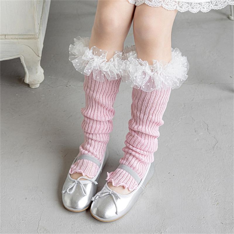 Breathable Cotton Lace Socks for Kids Age 3-13 Years Soft & Comfortable Elastic Leg Warmer with Dot Tulle