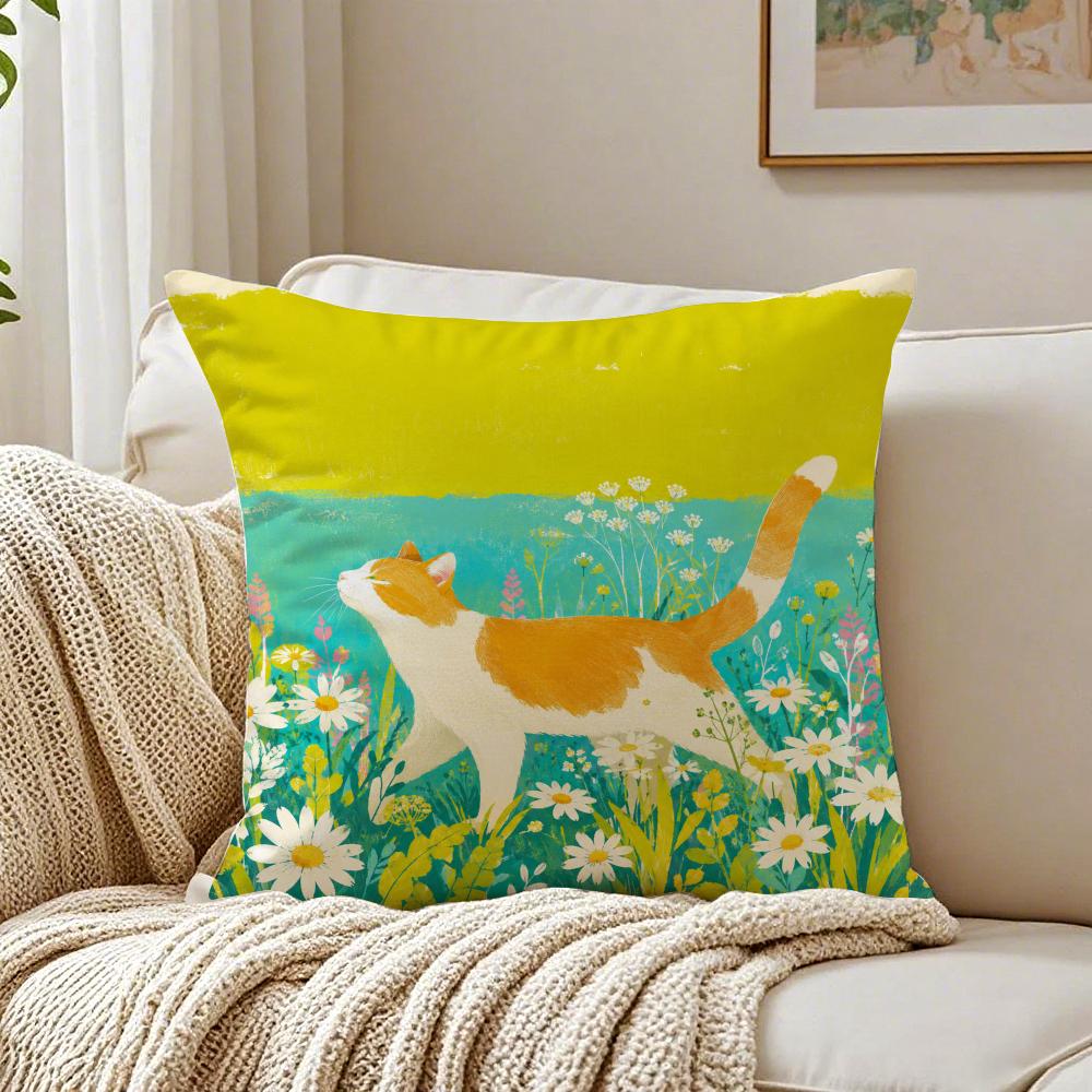 Color Fashion Cat Cute Cartoon Cushion Cover Breathable Cushion Covers Machine Washable WrinkleResistant Soft Durable