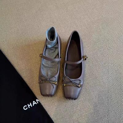 Version mit Schafdruck, Ballerina-Pumps Damen Herbst 2025 neu, flacher Ausschnitt Mary Jane Schuhe, niedriger Absatz, Retro kleine Lederschuhe