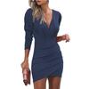 European American Hot Style Waist Slimming Solid Color V-neck Long-sleeved Tight Skirt Ethnic Style Nightclub Dress for Women
