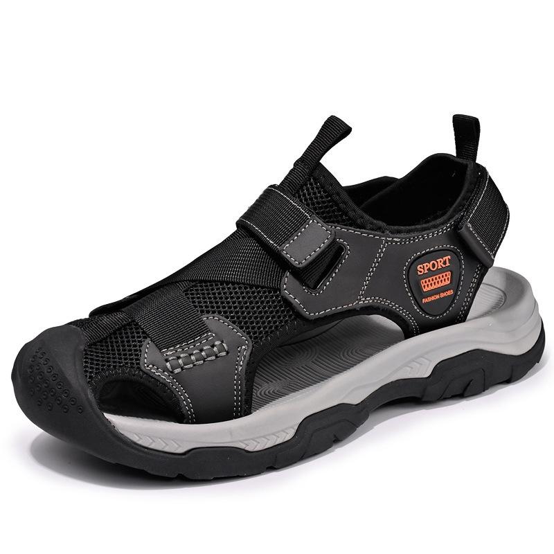 

Foreign trade large size sandals new summer outer wear bag head beach shoes non-slip wear-resistant leisure sports driving cool slippers 45 чорний