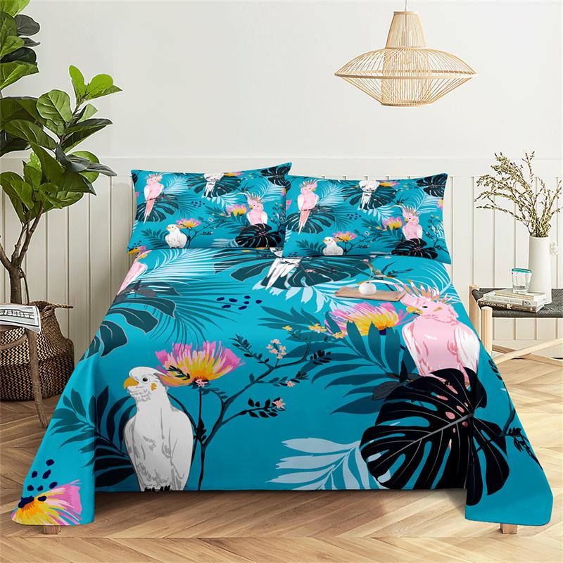 Seturi de lenjerie de pat Plante tropicale Cearceaf cu elastic Design la modă Mărime Queen Cearceaf plat Set de cearceafuri pentru băieți fete Cearceafuri și fețe de pernă