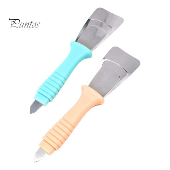 

2 шт. скребок для льда из нержавеющей стали для холодильника, лопатка для льда с ручкой, трехслойная дуговая конструкция, эргономичный лед для чистки морозильника синий/розовый