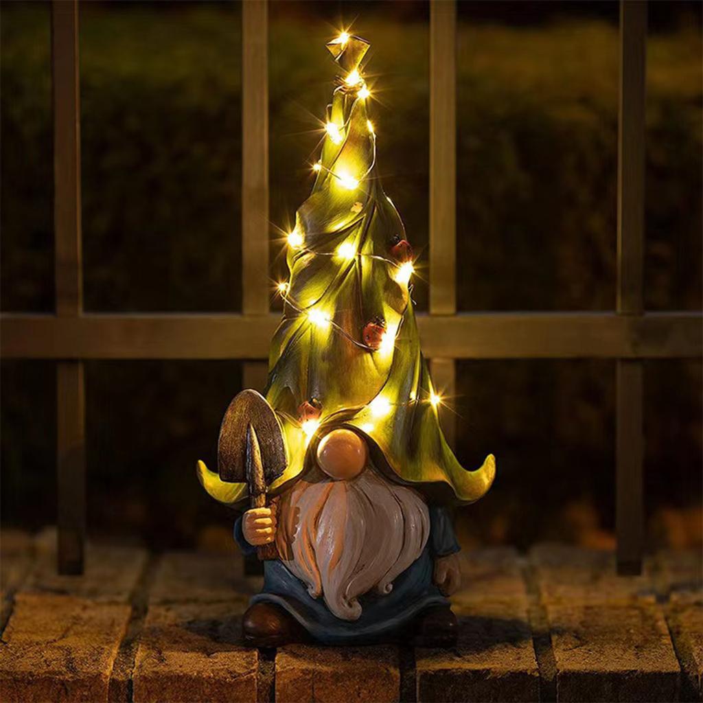 Cartoon Gnome Garden Decor With Lights Outdoor Statues Waterproof Resin Figurines Night Decorative Lamp Accessories