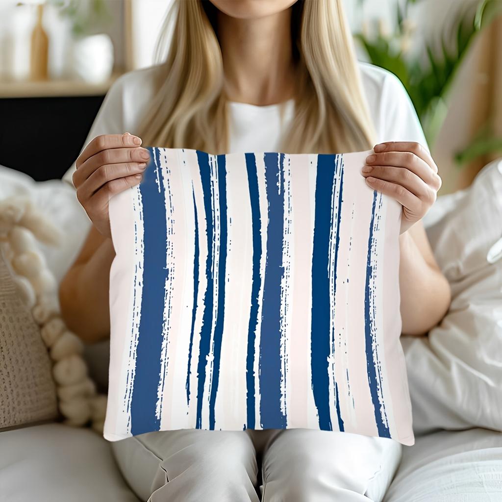 Blue White Striped Pillow Case Cushion Cover Coastal Nautical Throw Pillow for Bedroom Decor Modern Home Accent 40x40cm