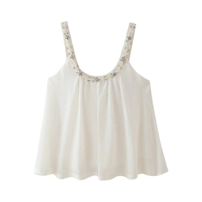 Fashion Style 2024 New Fall Women's Clothing Stylish Sling Gem Beaded Fluffy Tops 8194505