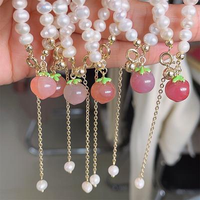 Trendy Peach Charm Natural Freshwater Pearl Ladies Bracelet Ins Style Sweet Fresh Fashion Hand Jewelry Accessories