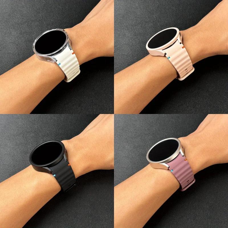 2pcs Strap & PC Case for Watch7/6/5/5Pro/4/FE Original Wave Stitch Color Buckle Semi-Covered Sweat-Proof for Sports